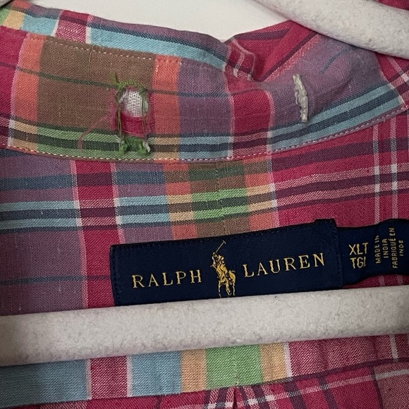 Ralph Lauren Pink Plaid Casual Button Down Short Sleeve Golf Shirt Size XL Tall - Picture 2 of 4